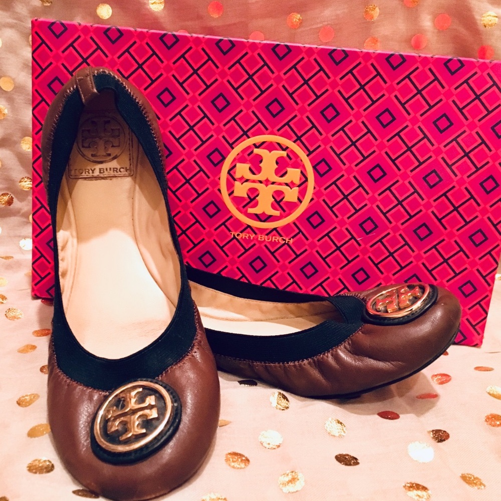 Tory Burch Caroline Brown & Black Flats